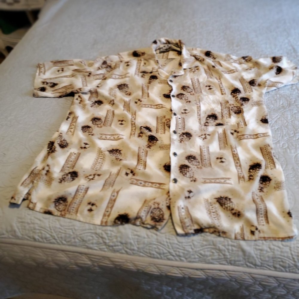 Pineapple Connection Men's Aloha-style Shirt Size 3XLT Cream & Brown.